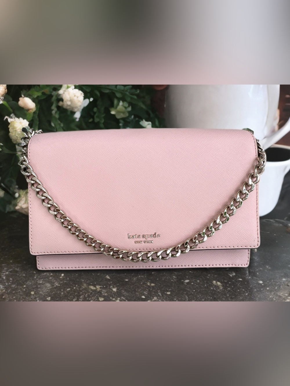 kate spade Pink Saffiano Crossbody with Silver Chain